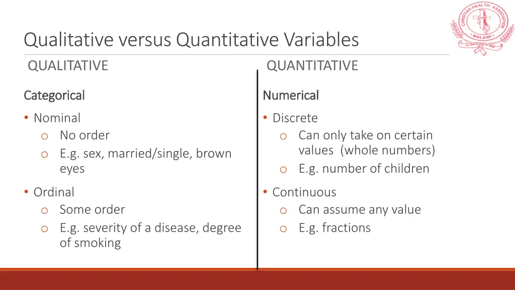 qualitative versus quantitative variables