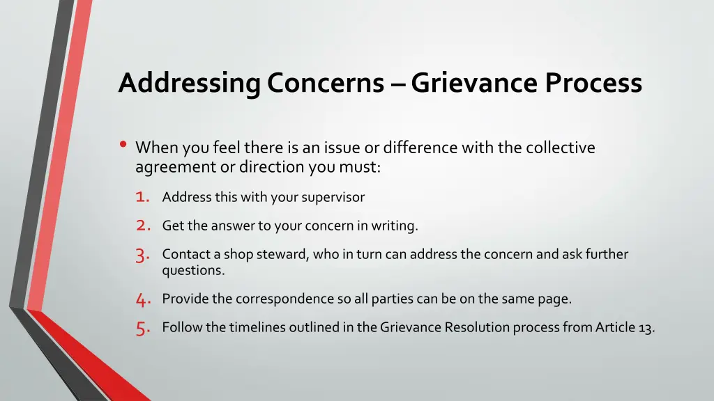 addressing concerns grievance process
