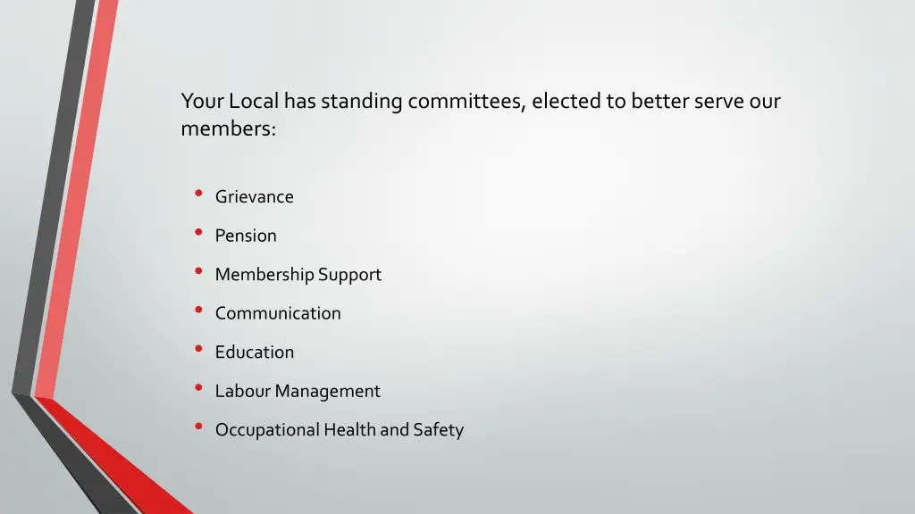 your local has standing committees elected