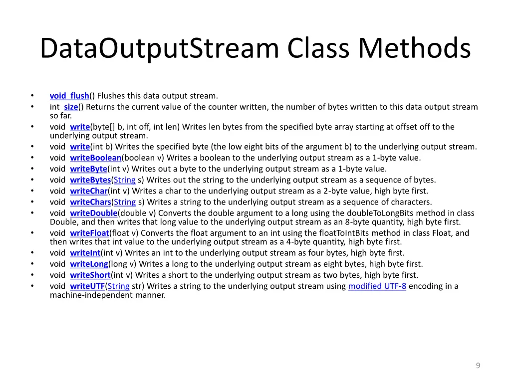 dataoutputstream class methods