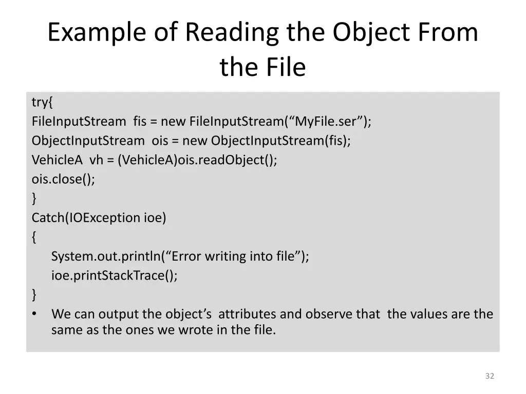example of reading the object from the file