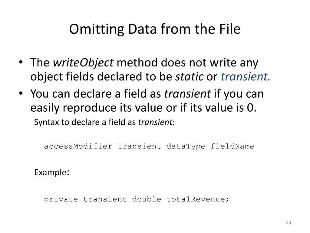 omitting data from the file