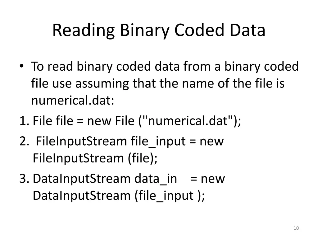 reading binary coded data