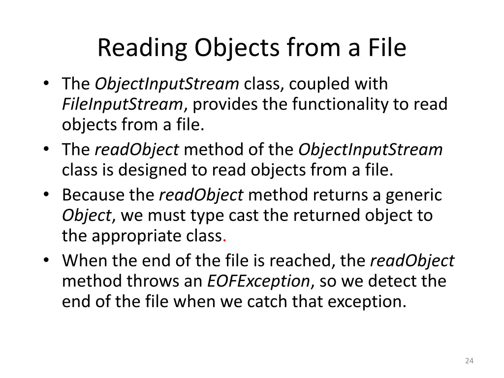 reading objects from a file the objectinputstream