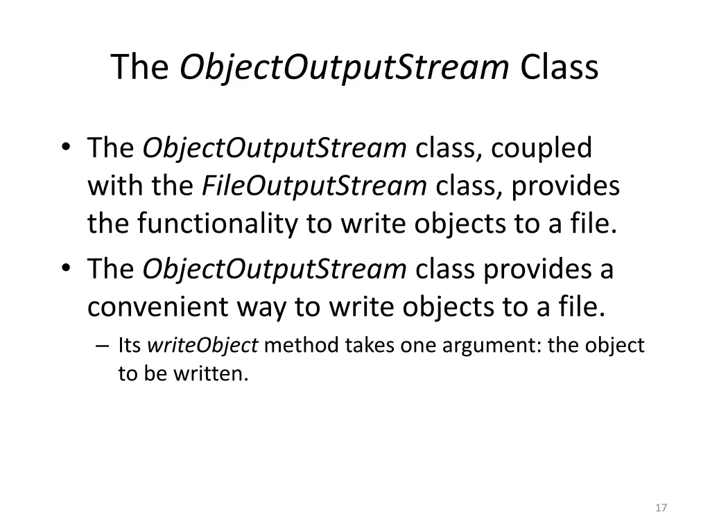 the objectoutputstream class