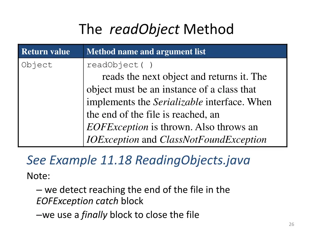 the readobject method