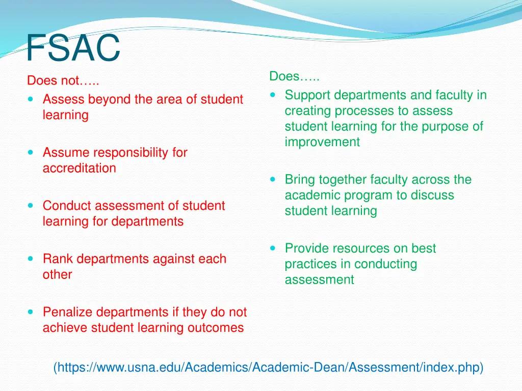 fsac does not assess beyond the area of student