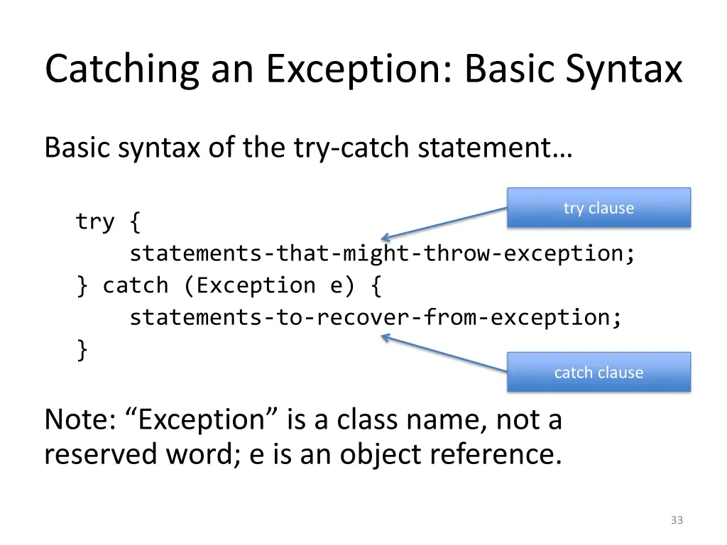 catching an exception basic syntax