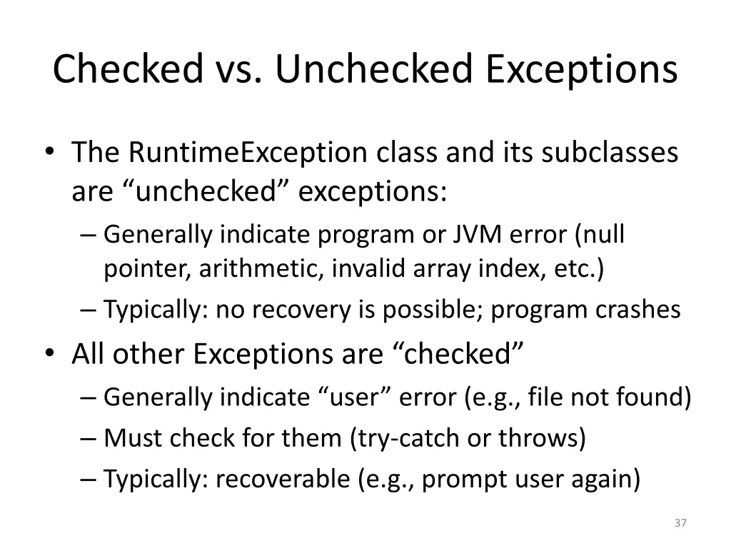 checked vs unchecked exceptions