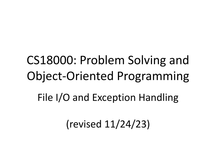 cs18000 problem solving and object oriented