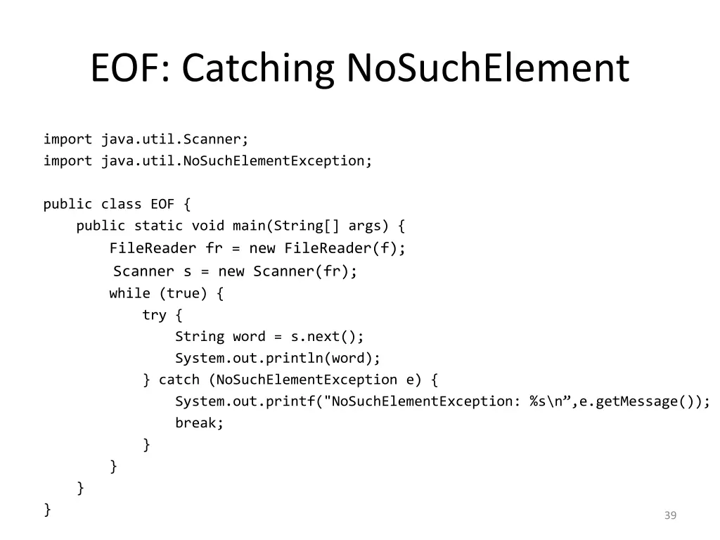 eof catching nosuchelement