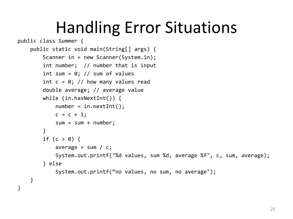 handling error situations public class summer