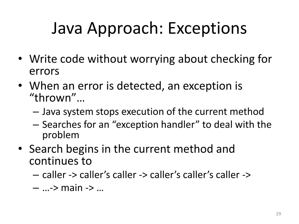 java approach exceptions