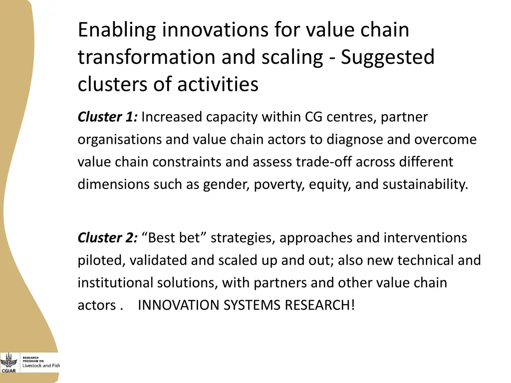 enabling innovations for value chain 1