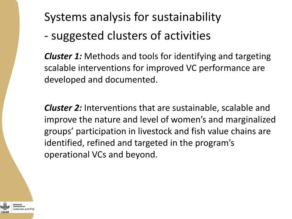 systems analysis for sustainability suggested