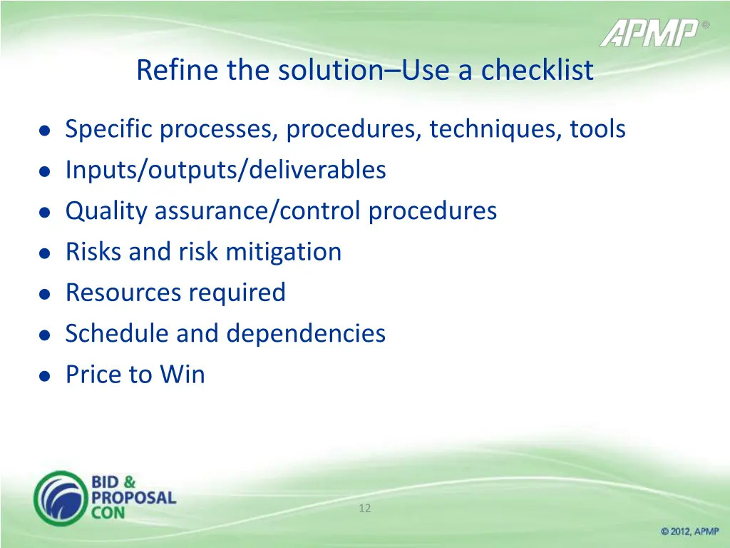 refine the solution use a checklist