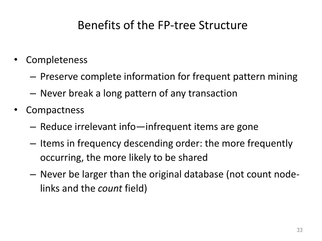 benefits of the fp tree structure