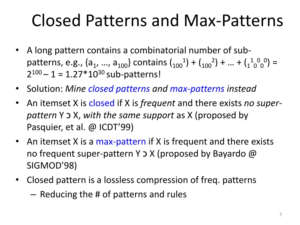 closed patterns and max patterns