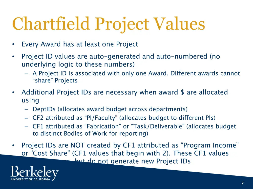 chartfield project values