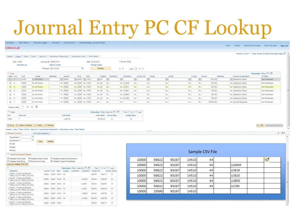 journal entry pc cf lookup