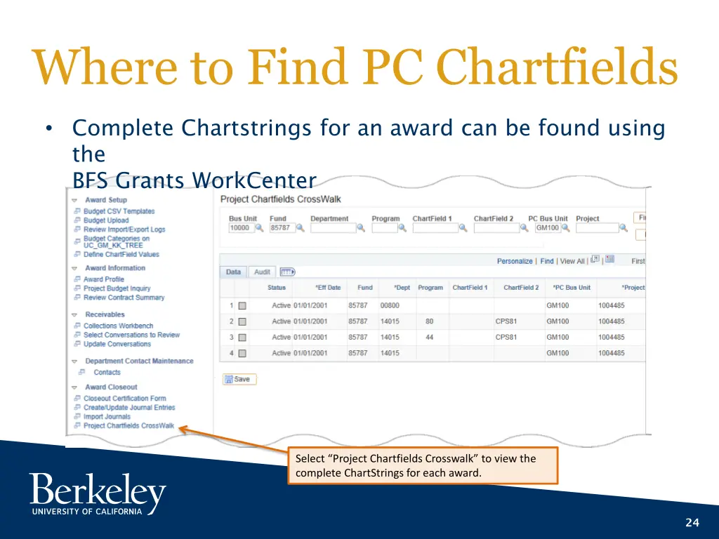 where to find pc chartfields