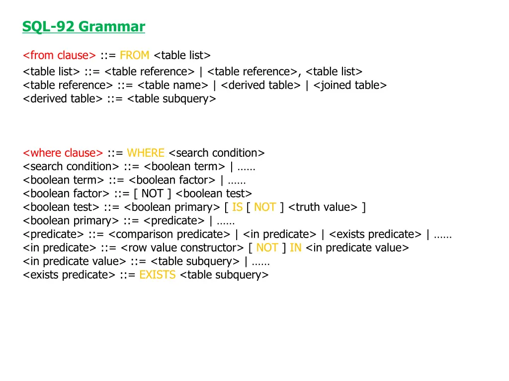 sql 92 grammar