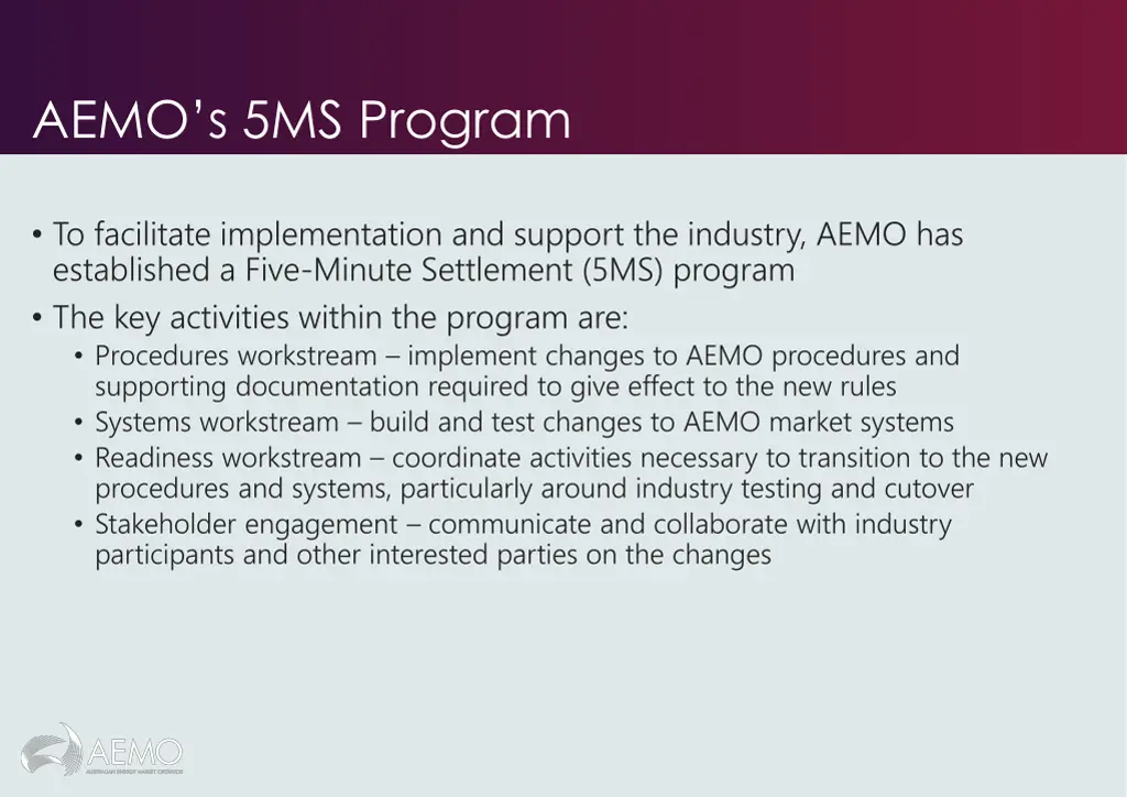 aemo s 5ms program