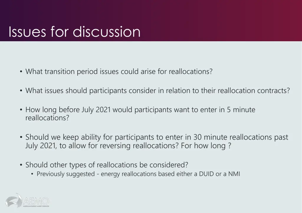 issues for discussion