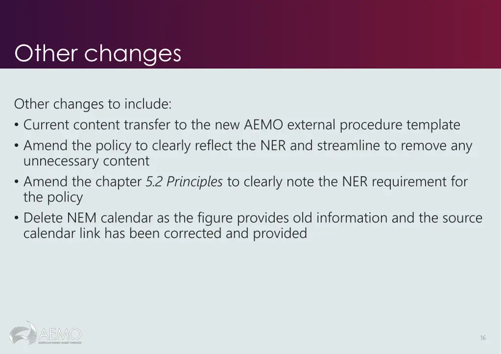 other changes