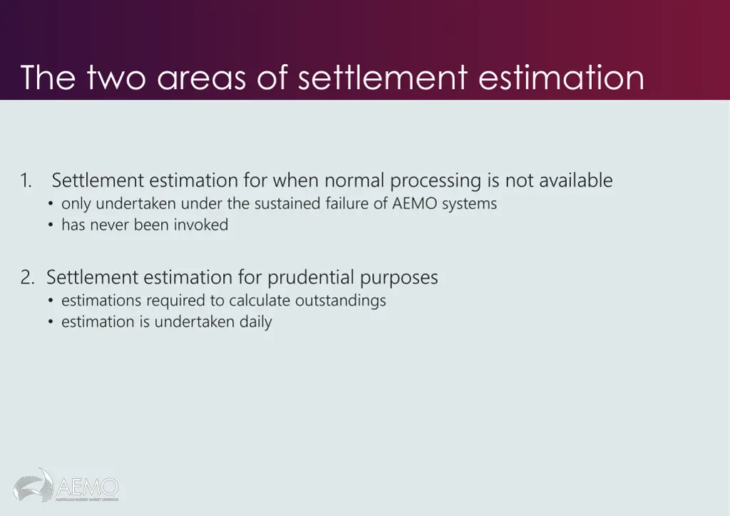 the two areas of settlement estimation