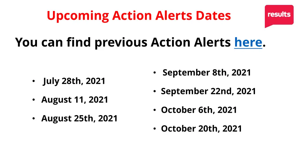 upcoming action alerts dates