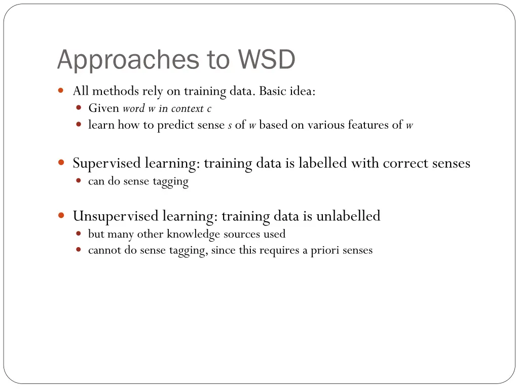 approaches to wsd