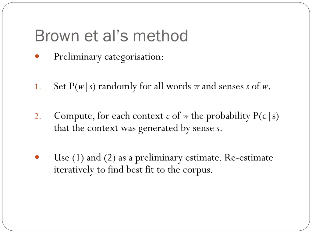 brown et al s method preliminary categorisation