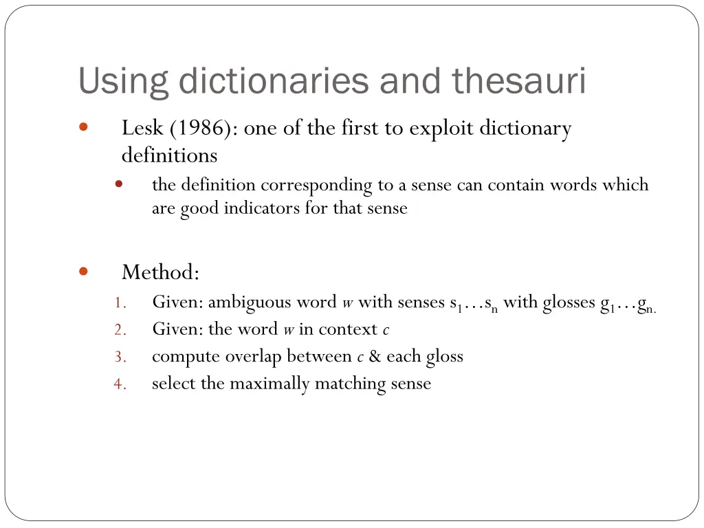 using dictionaries and thesauri lesk 1986