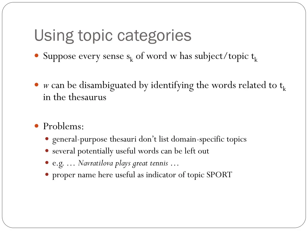using topic categories