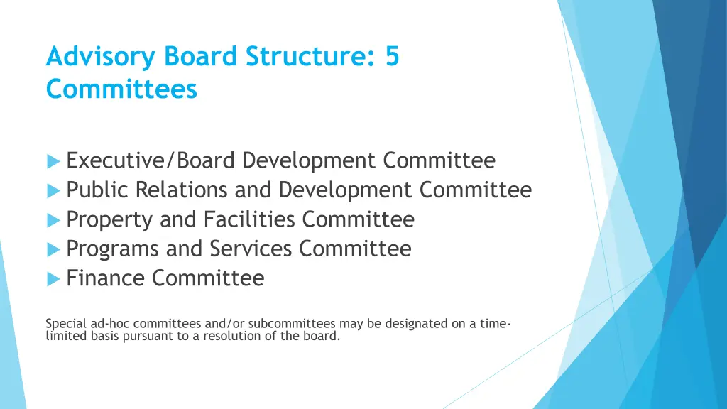 advisory board structure 5 committees