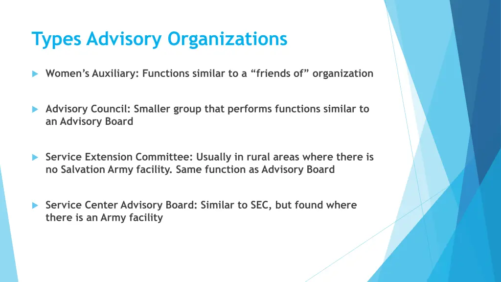 types advisory organizations