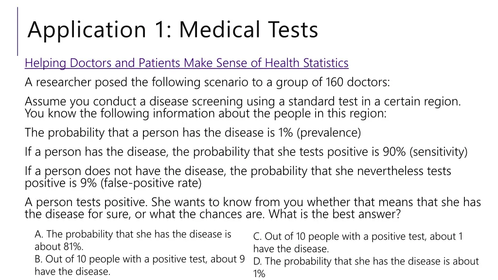 application 1 medical tests 1