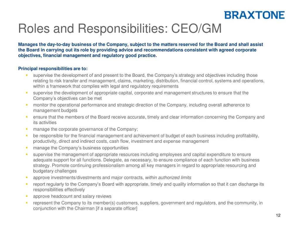 roles and responsibilities ceo gm