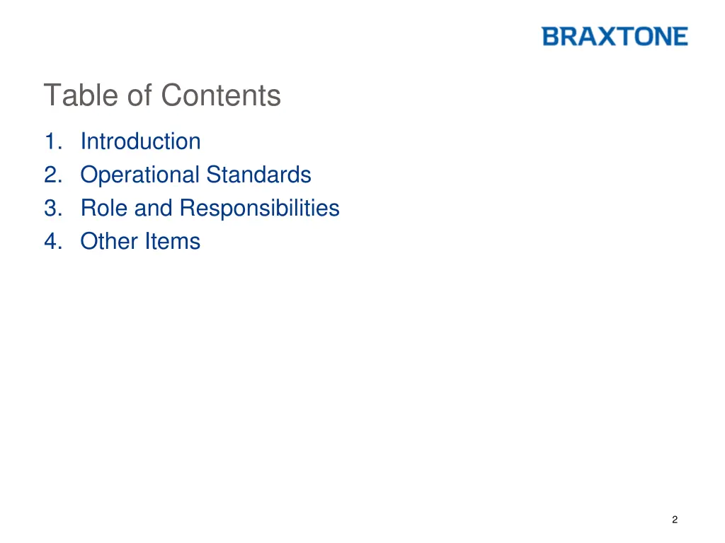 table of contents