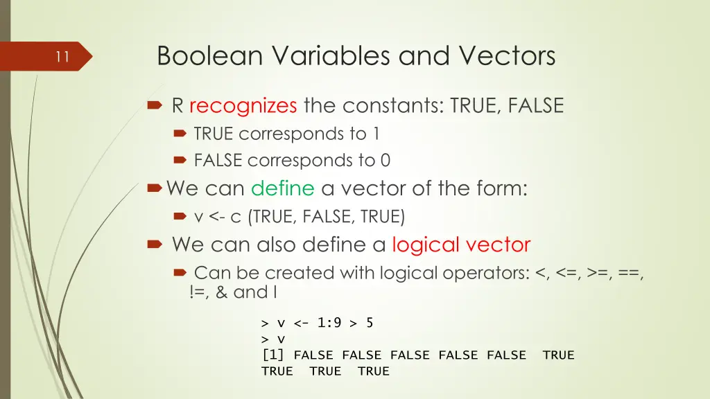 boolean variables and vectors