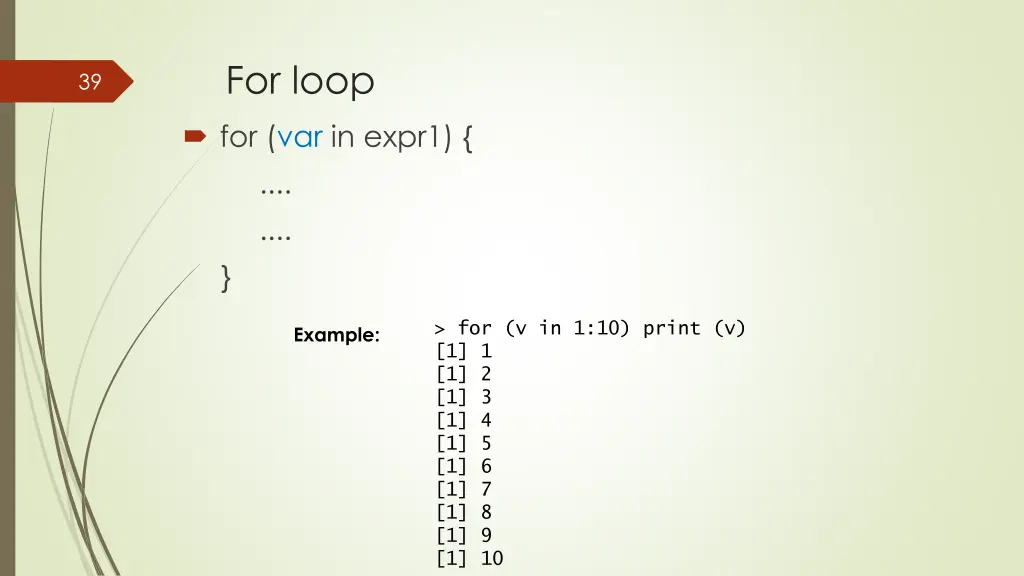 for loop for var in expr1