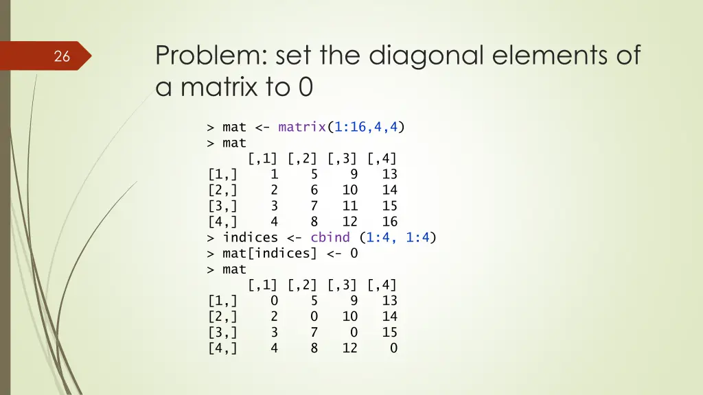 problem set the diagonal elements of a matrix to 0