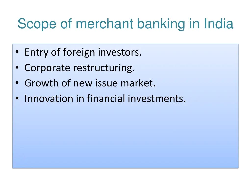 scope of merchant banking in india