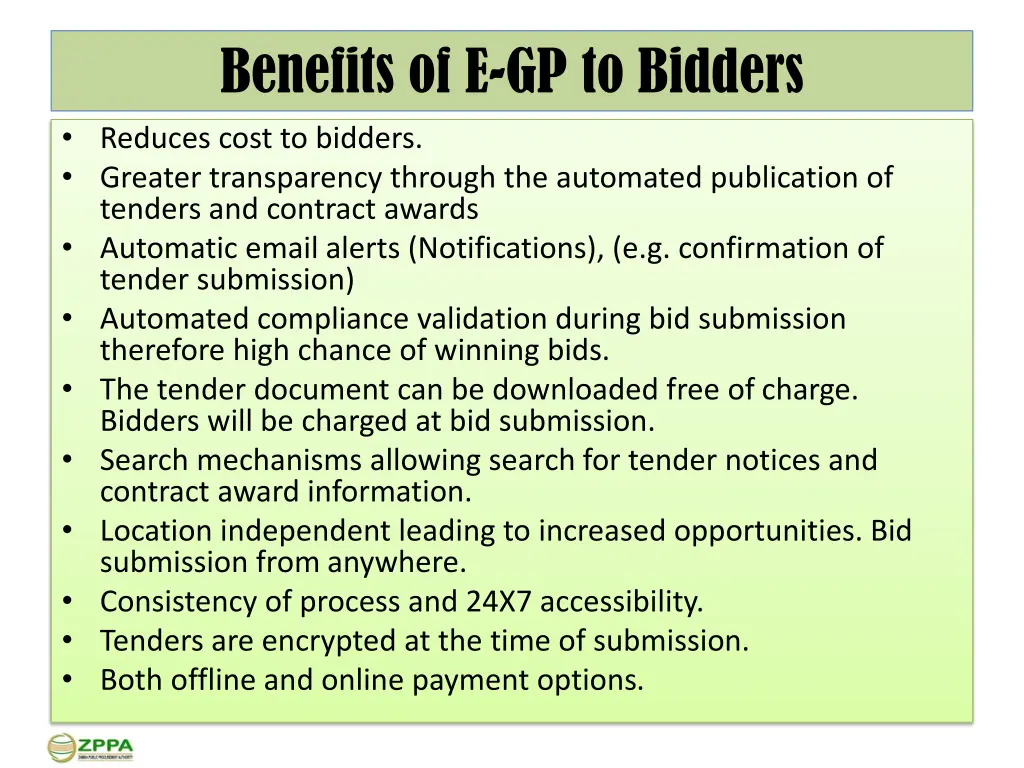 benefits of e gp to bidders reduces cost