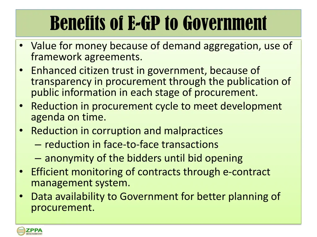 benefits of e gp to government value for money