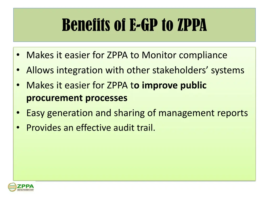 benefits of e gp to zppa