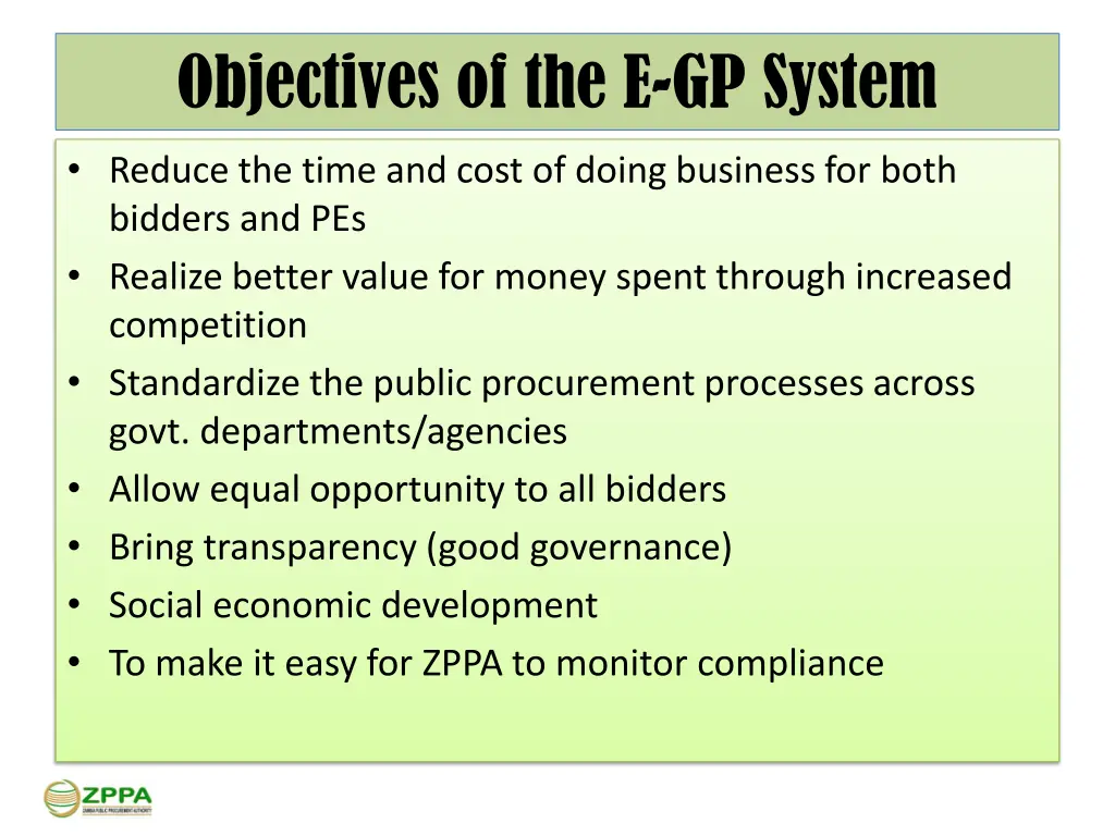 objectives of the e gp system