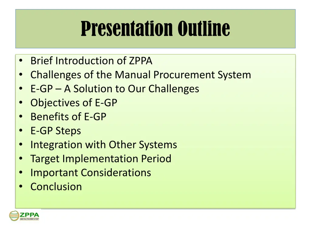 presentation outline