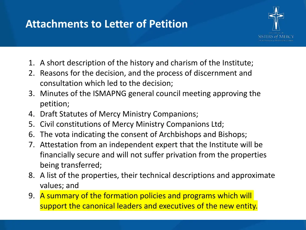 attachments to letter of petition